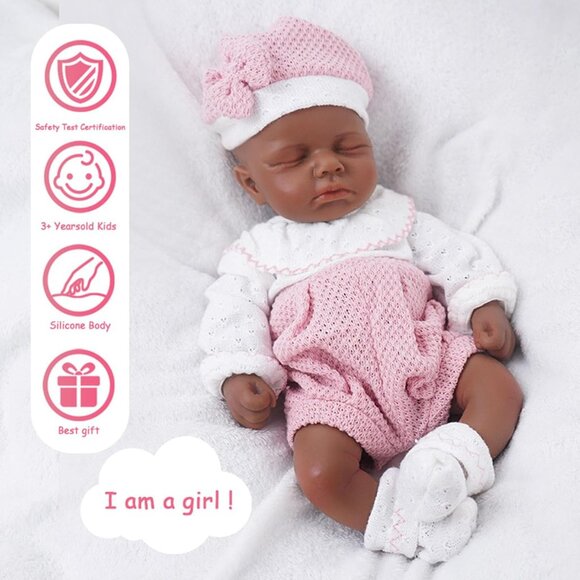 🆕12Inch Realistic Full Body Silicone Reborn tan Baby Girl Sleeping Reborn Dolls - Picture 4 of 9